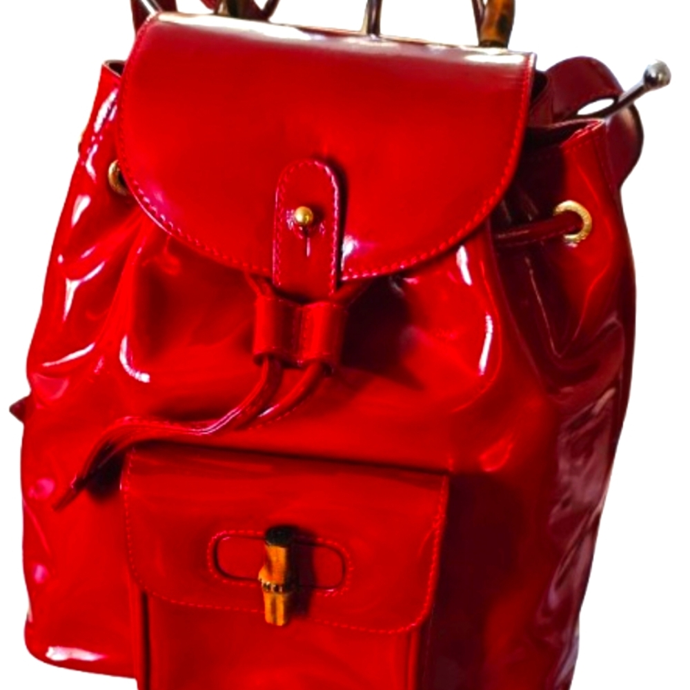 Gucci Bamboo Backpack Patent  Leather Luxurious Design with COA & Dust Bag - Picture 6 of 16
